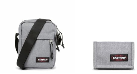 EASTPAK THE ONE Umhängetasche, 27 L - Sunday Grey (Grau) & Crew Single Geldbörse, 27 L - Sunday Grey (Grau)