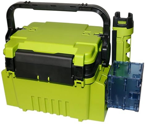 Multifunktionale Angelbox, Tragbare Aufbewahrungsbox mit 2 Rutenhaltern 1 und Wasserbecherhalter (Green)