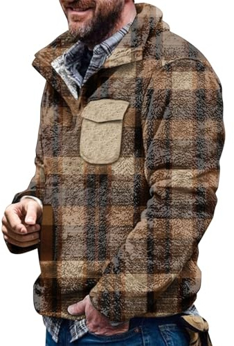 Hsternexy Thermohemd Herren Bügelfrei Winterjacke Fleecejacke Regular Fit Freizeithemd Hemd Kariertes Flanellhemd Karohemd Holzfällerhemd Oberteil Holzfäller Jacke Gefüttert Casual Shirt
