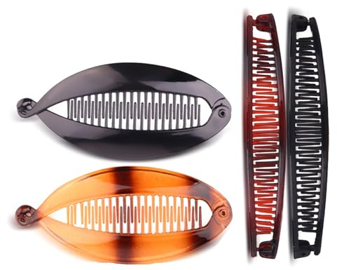 4 Stück Banana Clips,Bananenspange Haare,Muttertag Hair Clip,Groß Haarspangen Damen,Bananen Haarspange,Dickes Haar,Haarbananenspange Retro Weibliches Accessoire Haarkamm,Fischschwanz Haarschmuck (A)
