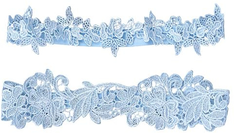 2 piezas de accesorios de liga de boda, conjuntos de ligas de encaje para novia, encaje floral, decoración elástica para pies, color azul claro, azul, talla única