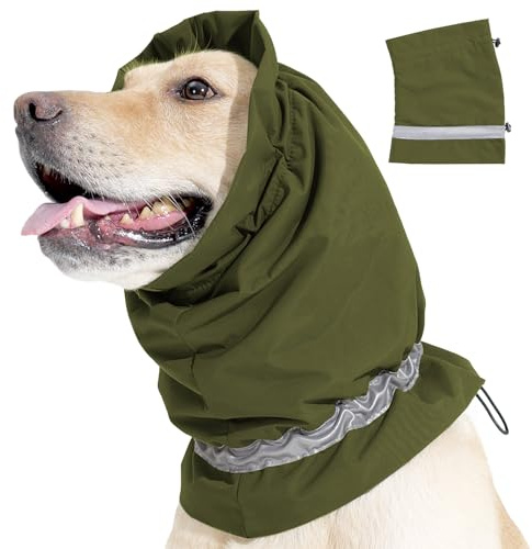 Dog Snood Ear Protectors Dog Ear Muffs Noise Protection Calming Hood Reflective Strip Comfort Waterproof Dog Winter Hat Neck and Ears Warmer Pet Ear Covers for Anxiety Relief and Calming (Green, M)