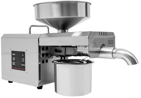 Ölpresse 220V Oil Press mit Ölbecher Aus Edelstahl, 45 * 16.5 * 28.5cm Machine Expeller Automatische Ölpresse Maschine 610W Oil Extractor für Leinsamen Erdnuss Hanfsamen Sesam Sonnenblume
