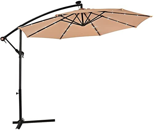 Parasol déporté 3 m de qualité supérieure avec lampes solaires - Banane - Parasol pour jardin, terrasse, piscine, plage - Beige