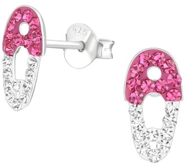Monkimau Sicherheitsnadel Kinder Ohrringe | Kristallen 925 Silber | Mädchen Ohrstecker Schmuck | Hypoallergen & Nickelfrei | Kinderohrringe Geschenkidee