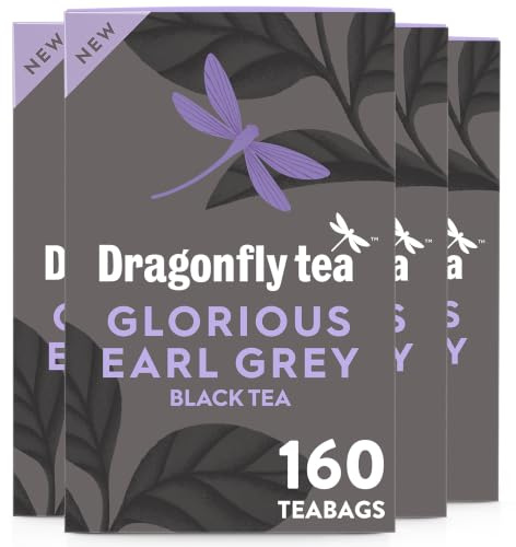 Dragonfly Earl Grey Black Tea, 4 x 40 Tea Bags (160 Teabags), Bright & Smooth Earl Grey Tea Bags, Biodegradable Teabags, Tea Bags Bulk, Classic Blend Earl Grey Tea, Well Balanced Tea