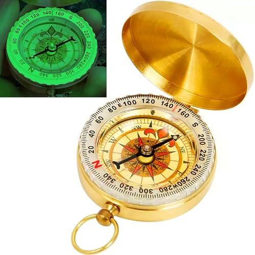 Kompass Outdoor, Compass Goldener Kompass, Portable Wasserdicht Messing Kompass, Taschenkompass mit Leuchtziffern, Kompass für Kinder, Camping und Andere Outdoor Aktivitäten