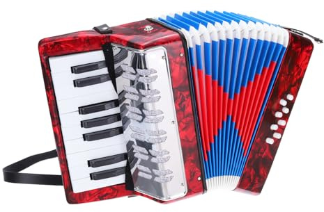 QUARKZMAN Accordion, 17 knappar 8 basknappar dragspel mini musikinstrument lätt för vuxna nybörjare utbildning, röd