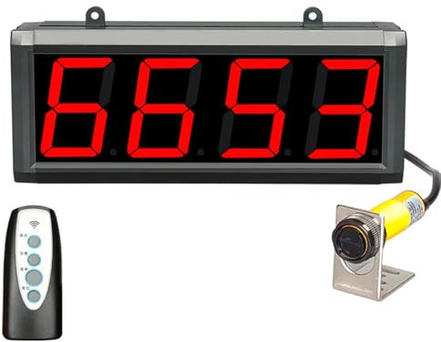 GUHPZA Compteur Numérique À LED, Compteur D'Affichage 3 Pouces Plus Moins, Compteur De Visiteurs Jusqu'À 9999, pour Chaînes De Montage, Tapis Roulant, Comptage De Flux De Passag,