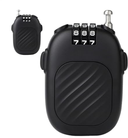 Câble antivol rétractable – Verrou de poussette avec câble en acier rétractable, casier de sécurité noir pour sac à dos, cadenas à combinaison, dispositif de sécurité de snowboard pour bagages