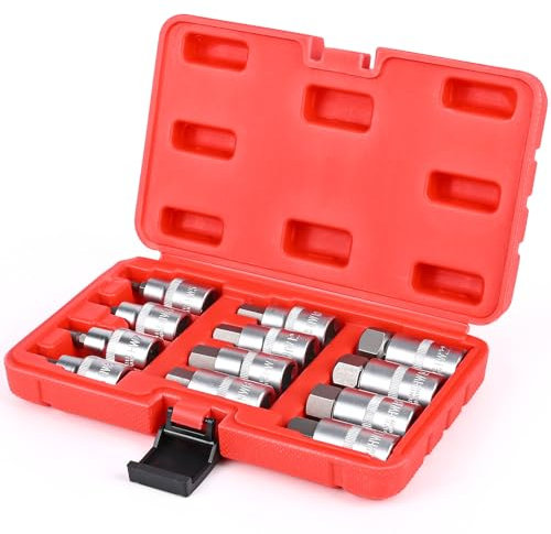 12 Pièces Jeu de Douille Allen 1/2, 5-22mm Douilles à Choc Hexagonales, Douille Allen Douilles en Acier à Outils Avec étui Portable, Couple élevé, Anti Corrosion pour l'automobile et l'industrie