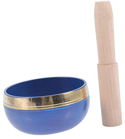 Meditationsklangschale als Tibetische Klangschale für Yoga und Meditation | Blau, Metall und Holz, 1 Satz mit Schlägel, für Yoga Raum und Meditationsrituale