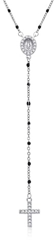 Dada Gioielli - Collana Rosario Uomo Donna con Croce Zirconi Brillanti Catena Smaltata Colore Argento (Smalto Nero)