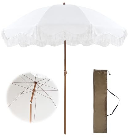 Parasol de plage blanc de 200 cm, parasol UV50+, parasol réglable pour jardin, balcon, parasol portable à 8 baleines pour terrasse, blanc