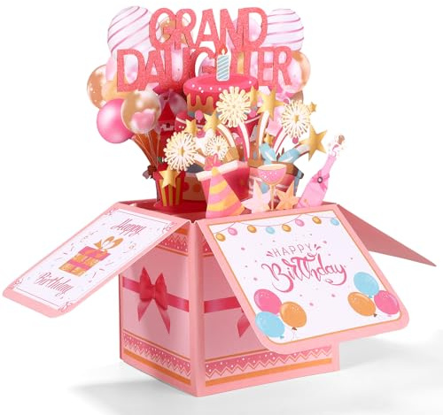 Gosknor Grattis på Födelsedagen Pop Up-kort för Barnbarn, Färgglada Ballonger och Fyrverkerier 3D Födelsedagskort med Kuvert Kreativ Present för Barnbarn Från Morföräldrar