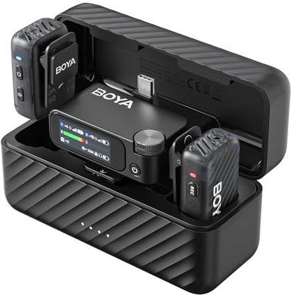 BOYA BOYAMIC 2 Mini Mikrofon für Handy, iPhone 15/16, Android, Kamera, 48KHz/32Bit(Optional), AI Rauschunterdrückung, Ansteckmikrofon mit externem Lavalier-Mikrofon, USB-C/3,5 mm, 8G-Speicher, 300m