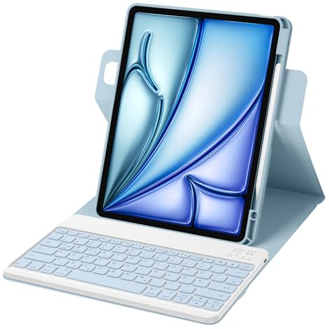 Bettdow für iPad Air 13 Zoll M3 2025/ M2 2024 Tastatur Hülle, Hoch-/Querformat Verwenden Hülle, Deutsch QWERTZ Layout Abnehmbarer Tastatur für iPad Pro 12.9 3./4./5./6.Gen 2018-2022 & Air 13, Blau