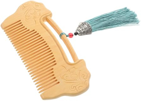 FOMIYES Handmade Pure Boxwood Comb with Ruyi Lock Carved Pattern Fine Tooth Wood Comb for Women Hair Care Beard Grooming Scalp Massage