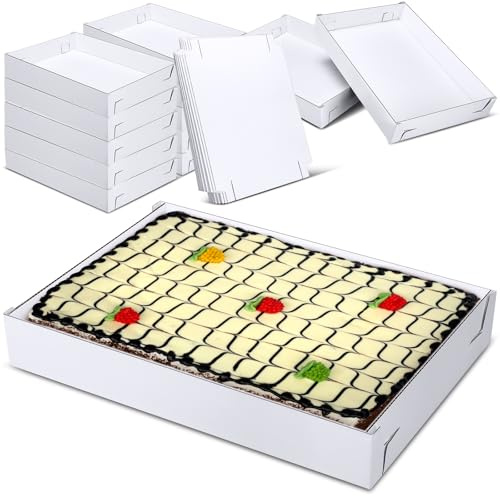 Reallnaive 10 Pack Full Sheet Cake Boxes 26 x 18 x 4 Inch Non Window Sheet Cake Box Bottom White Corrugated Greaseproof Bakery Tray Food Container Holder for Kitchen Cupcake Dessert (Excluding lid)