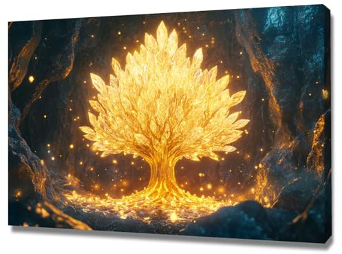 CUDAOO Arte murale su tela con albero della vita Albero Jingjin Cucina Soggiorno Salone Camera letto(Oro)-60x90cm Incorniciato