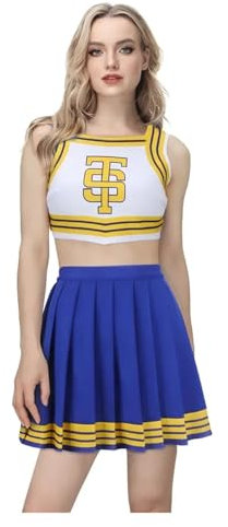 DSFDFDG Cheerleader KostüM Damen Cheerleader-Uniform, blau-weiß, Cheerleading-Outfits, Halloween-Party-Kostüm for High-School-Mädchen FüR Karneval KostüM Damen Und Partei(XXL)