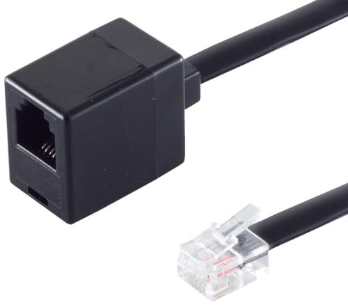 1 câble d'extension téléphonique de 15 m avec fiche Western 6/6 et prise Western 6/6, contacts sertis nickelés TAE-N.
