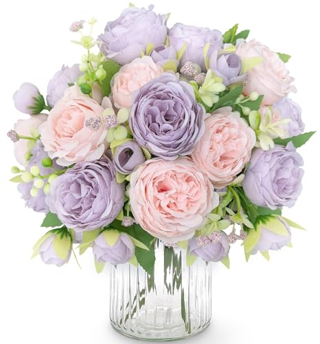 Happivue Künstliche Pfingstrosen, Pfingstrosen, Sträuße aus Seide, Pfingstrosen, Blumenstrauß für Brautstrauß, Hochzeit, Geburtstag, Party, Heimdekoration, Tisch (ohne Vase), 4 Bündel
