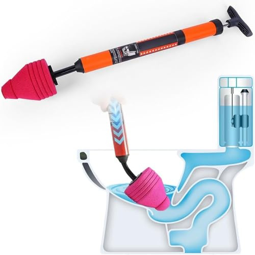 Multi‑Purpose Drain Unblocker Plunger, Red for Household Drains & Pipes | Effectively unblocks toilets, bathtubs, showers and floor drains. Handy manual tool for clearing home pipe blockages.