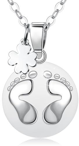 CELESTIA Collier Bola Grossesse Plaqué Argent Pendentif Trèfle | Bola grossesse avec empreintes, chaîne 114 cm et cordon cuir 76 cm, porte-bonheur future maman