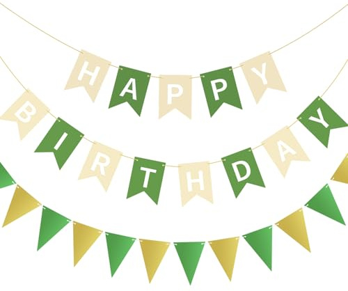 FLEXNOVA Happy Birthday Girlande Grün,Girlande Geburtstag Happy Birthday Banner Wimpelkette,Geburtstagsgirlande,Papiergirlande, Kindergeburtstag Deko für Erwachsene Kinder Mädchen Junge