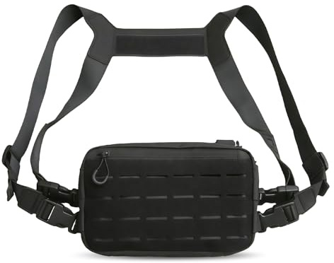 GOEDCH Paquete de aparejos tácticos para el pecho: negro táctico, equipo de utilidad, bolsa de radio, bolsa de arnés para deportes al aire libre, correr, entrenamiento