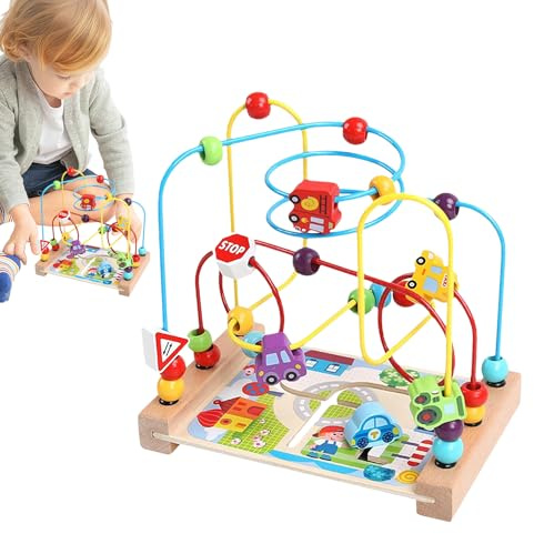 Perle Maze Roller Coaster - Holzaktivitätswürfel Für Kleinkinder | Abacus Perlenspiel | Animal Circle -Bildungspflichtigen Für Kinder, Um Feine Motorische Fähigkeiten Zu Entwickeln, Zu Zählen, Erkennu