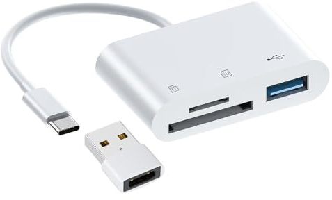 USB C SD Card Reader, Type C Card Reader with Dual Slot and USB Port Memory Card Reader, USB C to SD Card OTG Adapter for iPhone 15 16/iPad/MacBook/Mac/Android, and More Type-C Devices, Plug and Play