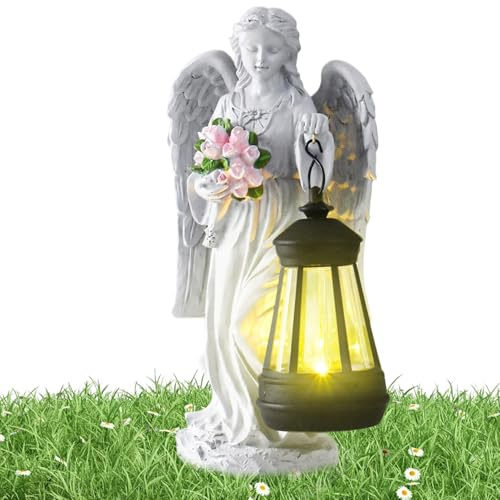 Dioeazh Ángeles Solares para Cementerio,Pequeña Figura de Resina para Jardín | Figura De Ángel Floral Impermeable para Jardines Paseos Cementerio Y Tumbas