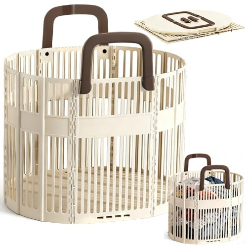 Faltbarer Wäschekorb aus Plastik, Groß und Platzsparend für Bad und Waschküche, mit Henkeln und Luftlöchern,Collapsible Laundry Baskets für Drity Tuch, Spielzeug, Handtücher Aufbewahrung