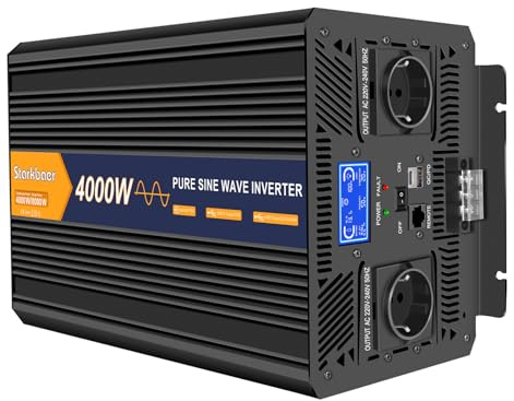 4000W/8000W inversor 12V 220V Onda Pura, Transformador 220v a 12v, convertidor para Coche, con Pantalla LCD, Mando, Enchufe CA y USB-C. Ideal para autocaravanas, Coches, Solar, Camping y apagones