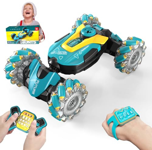 Bubbacare 4WD Remote Control Vehicle with Spray, Gesture & 2.4GHz RC Car, 360° Rotating Off-Road Stunt Racer with Lights and Music for Boys 6+