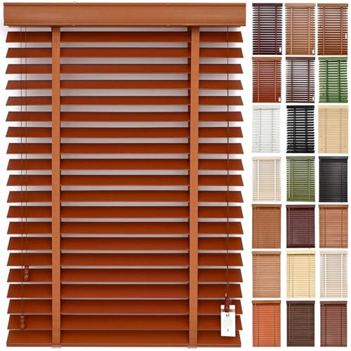 Store Venitien Bois, Store Venitien sans Percage Bois, Rideau Occultant Horizontaux Imperméable 50mm Feuille pour Fenêtres Cuisine Interieur Exterieur 50 60 75 80 105 130cm