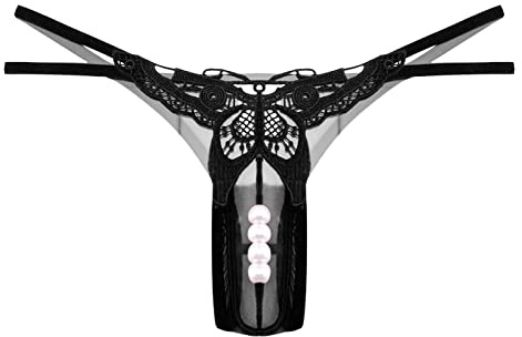 Generico Perizoma Sexy da Donna A Vita Bassa con Farfalla Ricamata Massaggio Perle Taglio Aperto Pezzo sotto Costume Bikini Mutandine Tanga Lingerie G String Slip Mutande Curvy Alta