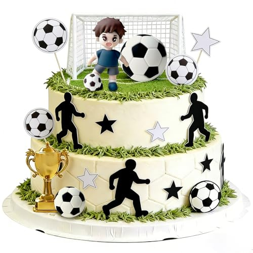 Football Cake Decorations, Football Player Cake Topper | with Trophy for Boy Birthday Party Football Theme Sport Party Decorations Supplies