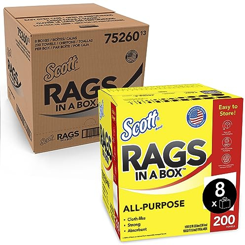 Scott Rags In A Box (75260), All-Purpose Towels, Large 9x12 Paper Towel, Pop-Up Box (8 Boxes of 200 Sheets, 1,600 Sheet Total)