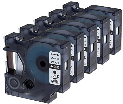 5x Oozmas Kompatibel mit Dymo Etikettenband D1 9mm x 7m Weiß 40913 | A40913 s0720680 Beschriftungsband, Kompatibel mit Dymo LabelManager 160 210D 260P 280 360D 420P Beschriftungsgerät