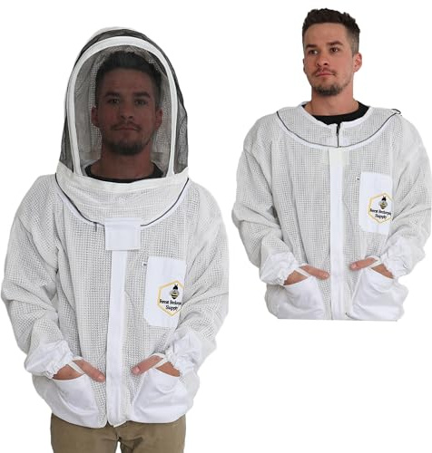 Ventilated Bee Jacket for Men and Women with Gloves and Detachable Fencing Veil, 3-Layer Beekeeping Jacket, YKK Brass Zippers (2XL)