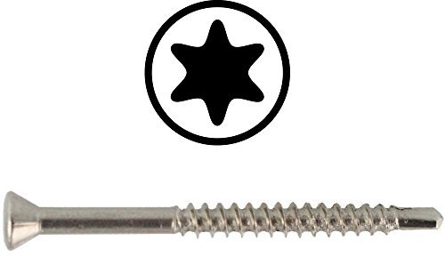 Dielenschrauben 3,2 X 40 m. Linsenkopf u. Innensechsrund, Edelstahl A2 (50 Stück) - V2A TORX Holzschrauben m. Bohrspitze u. Fräsrippen