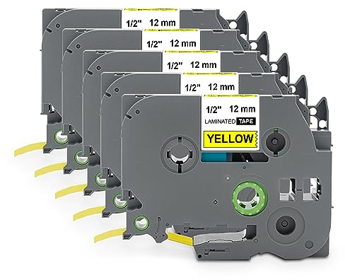 Yellow Yeti 5 Schriftbander TZe-631 TZ-631 schwarz auf gelb 12mm x 8m Etikettenbänd kompatibel für P-Touch PT-1000 PT-H100 PT-D210VP PT-D400 PT-D600VP PT-P700 PT-P750W CUBE Etikettendrucker