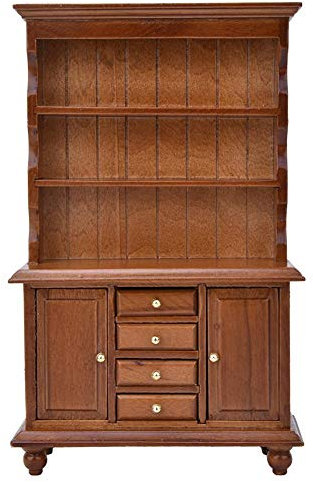 Puppenhaus Miniatur Bücherregal, 1:12 Mini Möbel Puppenhaus Drei-Schicht Holz Bücherregal Schrank mit 4 Schubladen Modell Spielzeug Wohnkultur(Braun)