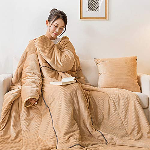 VOCD Lazy Quilt Mit Ärmeln, Multifunktions-TV-Decke Mit Verdickung, Tragbarer, Abnehmbarer Plüschüberwurf Für Die Couch, Nap Für Das Zuhause Im Winter - Blau/Braun