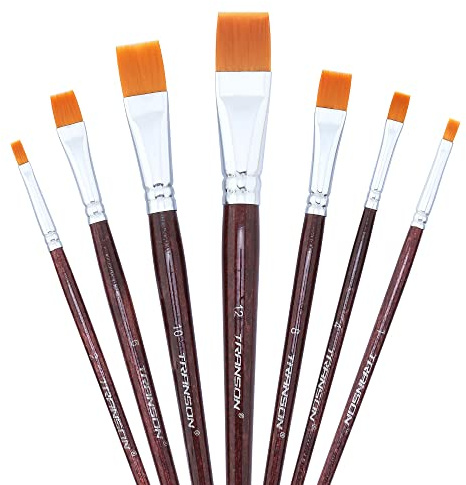 Transon Flat Paint Brush Set 7pcs for Multi-Media Painting