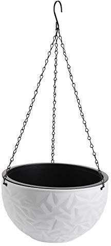 Foraineam Fioriera sospesa a doppio vaso, da 25 cm, auto-irrigante, per interni ed esterni, cesto per fiori da appendere, con scolapiatti e catena sospesa, bianco