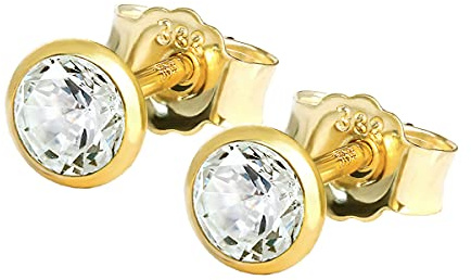 NKlaus Ohrstecker 333er Gelbgold 8 Karat Zirkonia weiß 2–5mm 2 Stück | Für Damen, Herren und Kinder